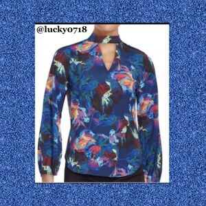 Amanda Uprichard EUC Watercolor Floral Keyhole Mockneck Blouse/Top Sz S